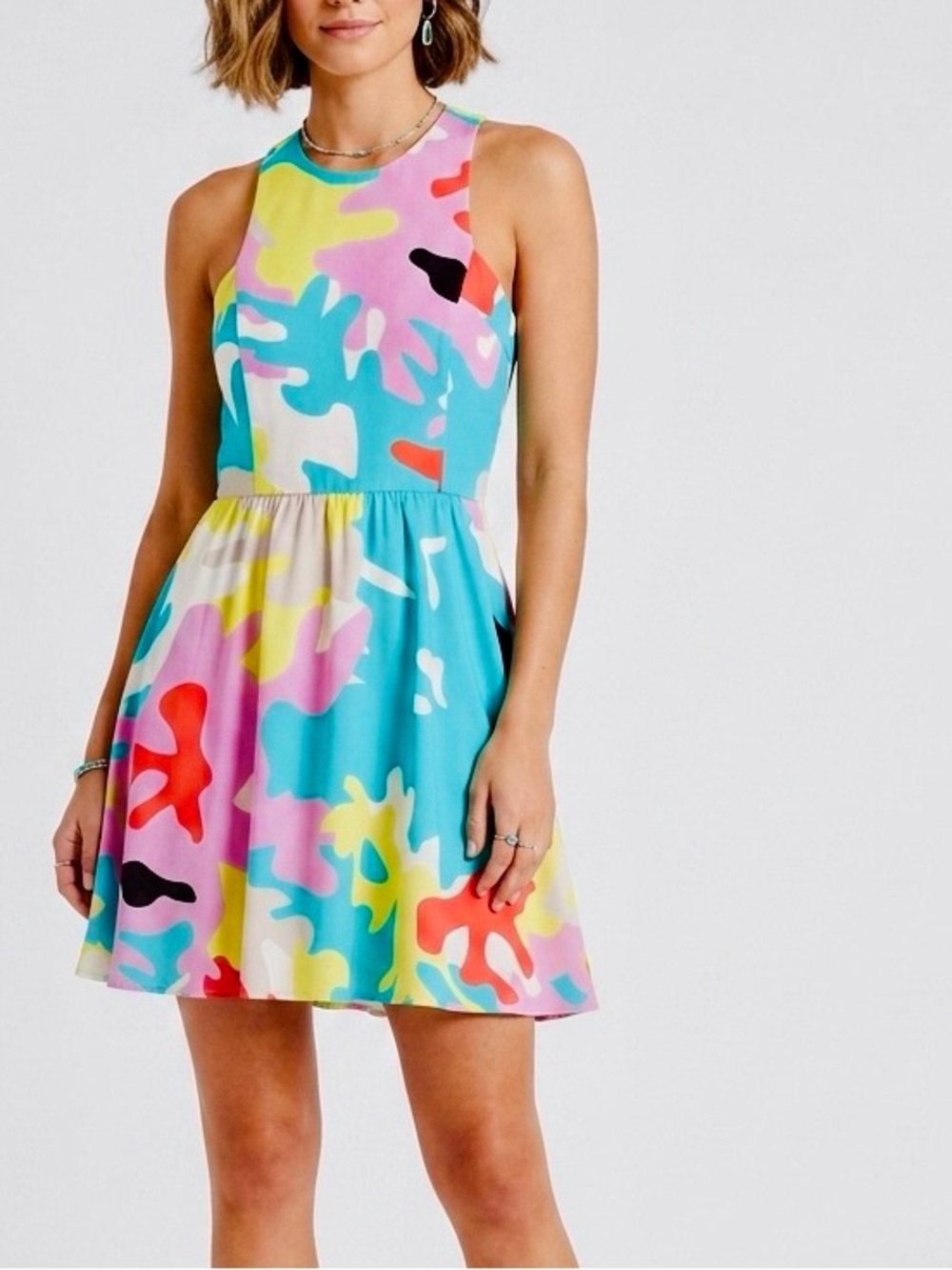 ANNIE GRIFFIN Abstract Colorful Multicolor Sleeveless Mini Dress